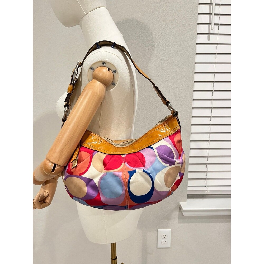 Coach Multicolor CirCoach Multicolor Circle Print Leather Trim Hobo Shoulder Bag